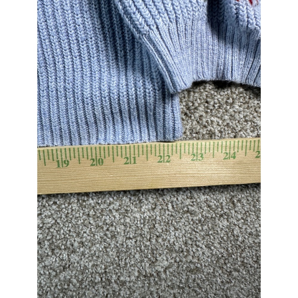 American Eagle Floral Embroidered V-Neck Sweater Blue Ribbed Knit Size Large - Picture 4 of 8